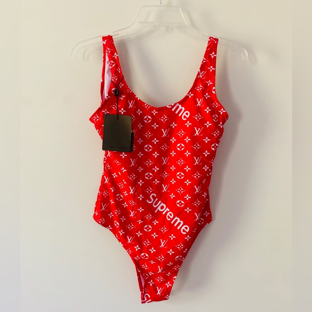 Louis Vuitton x Supreme Red Logo One-Piece Swimsuit